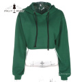 Hooded Midriff-baring Cotton Casual Short Sports Pullover